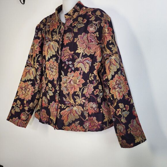 Coldwater Creek Womens Jacket XL Embroider Tapestry Floral Full Zip Blazer Lined - Picture 5 of 10